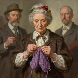 miss marple!!! as a rogue dual wielding knitting needles, grandmotherly fantasy painting, elegant intricate digital painting artstation concept art by mark brooks and brad kunkle extreme detailed