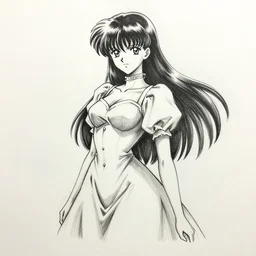 8 0 s black ink liner pen sketch of anime - style woman in dress, realistic style by gnomon and marvel, gnomon, boris vallejo, gnomon, boris vallejo, high quality paper, gnomon, 1 9 8 0 s, boris vallejo, gnomon, boris vallejo, gnomon, ayami kojima castlevania