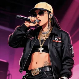 anime art , hip-hop girl rapping with Eminem