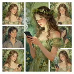 goddess of nature checking her phone, magic realism, art by josephine wall, art by huang guangjian, llustration by viktoria gavrilenko, art by amanda sage ( ( ( ( ( ( ( ( ( ( collage ) ) ) ) ) ) ) ) ) ) ( ( ( ( ( ( ( ( ( ( panels ) ) ) ) ) ) ) ) ) ) ( ( ( ( ( ( ( ( ( ( smoking ) ) ) ) ) ) ) ) ) )