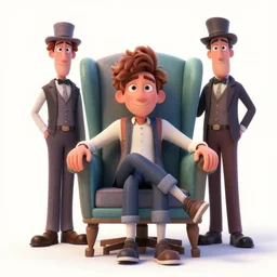 Lofi portrait in high back chair, Pixar style by Tristan Eaton and Stanley Artgerm and Tom Bagshaw and Tim Burton