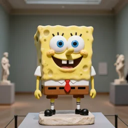 Roman marble sculpture of SpongeBob in a museum, dslr photo