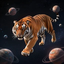 professional digital art of a space tiger with tiny planets orbiting it, high quality, hd, fantasy, sci - fi, greg rutkowski, stylized, hd
