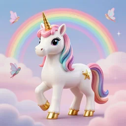 hyper realistic rainbow unicorn, 3 5 mm colour photography, fairies, magical, diffusion, gold accents, rainbow, pastel colour sky