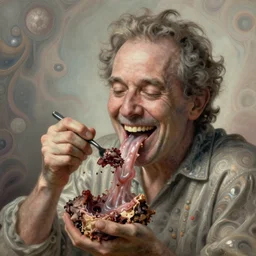 weird and disturbing psychedelic bill hicks eating rotten flesh, smiling and puking, diffuse lighting, fantasy, intricate, elegant, highly detailed, lifelike, photorealistic, digital painting, artstation, illustration, concept art, smooth, sharp focus, art by francis bacon