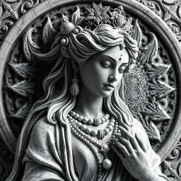 marble goddess, intricate, detailed, 4 k, octane render, black and white, intricate background