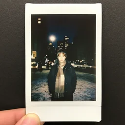 new york city winter, souvenir photo, 1 9 9 1 polaroid, night