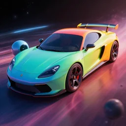 car in space, vibrant colors, 8 k photorealistic, hd, high details, trending on artstation