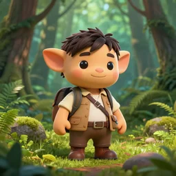 a cute kobold wearing a explorer clothes as nathan drake in uncharted 4 exploring a dense florest. 8 k. 3 d render