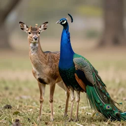 a peacock in a deer body, national geographic, digital photo, nature photography, highly detailed, full body