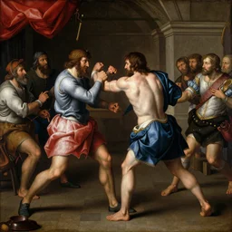 a renaissance painting of a fight in a tavern