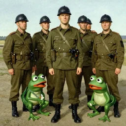 soldier and comrads and pepe the frog by norman rockwell