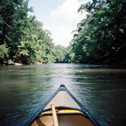 cahaba river alabama, canoe in foreground, kodak ektachrome e 1 0 0,