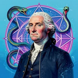 a cyberpunk portrait of george washington by jean - michel basquiat, by hayao miyazaki by artgerm, highly detailed, sacred geometry, mathematics, snake, geometry, cyberpunk, vibrant, water