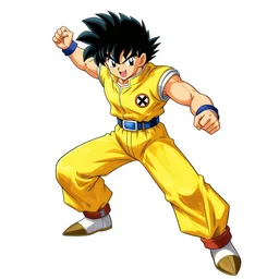 a drawing of a cartoon character in yellow and black, concept art by Akira Toriyama, pixiv, neogeo, toonami, dynamic pose, official art