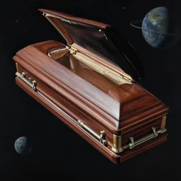 a hyper - detailed kodachrome photo of an open casket floating in space painted by wayne d barlowe