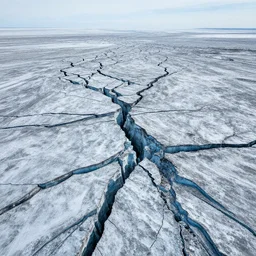 aerial shot of permafrost rupturing in siberia, climate change, hyper realism, 8 k, hyper detailed