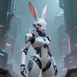 a cyborg anthromorphic bunny in a cybersuit, cyberpunk, fantasy art, digital art, trending on artstation, in the style of tom bagshaw