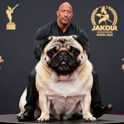 photo of dwayne johnson riding a giant pug, highly - detailed, sharp focus, award - winning