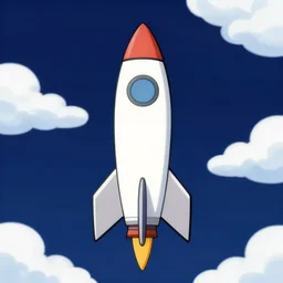 a frontal drawing of a rocket centered with a dark blue background and clouds by inio asano, beeple and james jean, aya takano color style, trippy, 4 k, super detailed, night sky, digital art, digital painting, clean