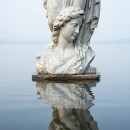A marble statue reflected in the water.