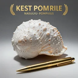 nautilus pompilius shell white stone, golden rule pen image