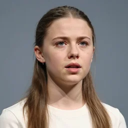 film still close - up shot of greta thunberg giving a speech in a crowded train station eating pizza, smiling, the sun is shining. photographic, photography