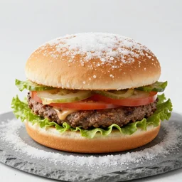 hamburger covered in salt, commercial photograph