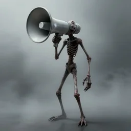 megaphone with a thin long torso, arms and legs. concept art, extremely high details, octane render, fog, horror, artstation contest winner, digital art by johannen voss, greg broadmore, frank frazetta. masterpiece