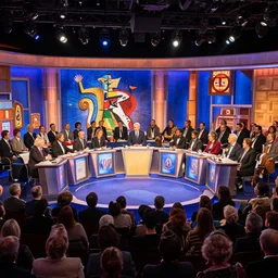 TV quiz show with a large live audience, by pablo picasso