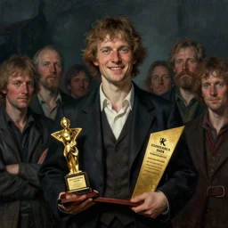 portrait of herman brood, stands in the middle of a crowd, smiling, contest winner award winning 4 k intricate detailed golden ratio!! by greg rutkowski and gaston bussiere dark gloomy atmosphere artstation hd artstation landscape