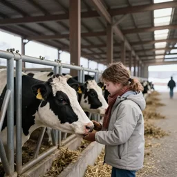 color video footage, a girl tending cows in a barn, winter, babe ( 1 9 9 5 )