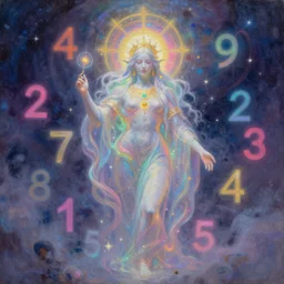 highly detailed 8k oil painting of the celestial glowing beautiful otherworldly God of random numbers and logic, misty, epic composition, neon colors, trending