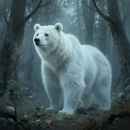 ghostly animal spirit, bear, ghostly forest, byilya kuvshinov and rossdraws and greg rutkowski and justin gerard, artstation, deviantart, cgsociety
