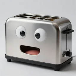 sentient toaster with eyes and mouth talking to me. hyperrealism