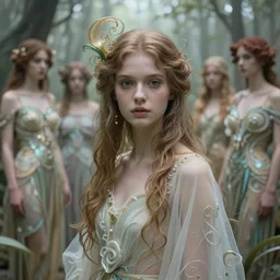 beautiful young goddess by zdzisław beksinski, iris van herpen, jean delville, jeffrey smith, frank cadogan cowper, and alphonse mucha, detailed whimsical ethereal beautiful portrait, shallow depth of field octane render, beautifully lit, visionary, ai biodiversity, otherworldly, spiraldeearts