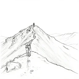 backpacking over mountain ridgeline, minimalist line art by moebius, clean long lines, ultra detailed