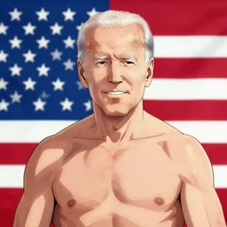 anime portrait of Joe Biden as a muscular anime boy with an American Flag in the background by Stanley Artgerm Lau, WLOP, Rossdraws, James Jean, Andrei Riabovitchev, Marc Simonetti, and Sakimichan, trending on artstation