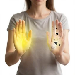 a woman, yellow light coming from one hand, black stars coming from opposite hand, eel nebula, by mike davis