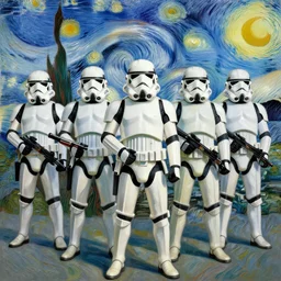 star wars stormtrooper group photo, van gogh style painting, digitalized