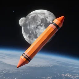 orange crayon 🖍 floating in space past the moon, digital art