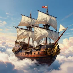 a large 1 8 th century pirate airship flying among the clouds, soaring through the sky, airship, digital art, pirate ship, vivid colors, artgerm, james gilleard, beautiful, highly detailed, intricate, trending on art station