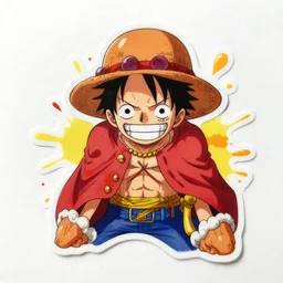 die cut sticker, luffy gear 4, splatter paint on paper