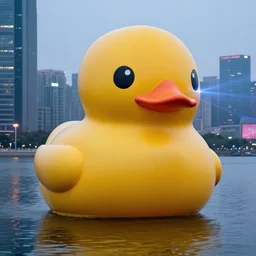World's Largest Rubber Duck terrorising the city with his laser eyes