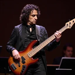 Mozart playing the electric bass in concert