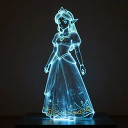 a laser glass sculpture of princess zelda, laser glass art.