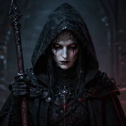 A closeup of a Occultist by Greg Rutkowski, Bloodborne, 4k photorealistic, volumetric lighting, HD, high details, dramatic, dark atmosphere, trending on artstation