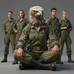epic professional digital art of sitting female human - eagle hybrid wearing human air force jumpsuit, humanoid feathered head, eagle beak, by lisa roet, reyna rochin, ignacio fernandez rios, leesha hannigan, wayne haag, artstation, cgsocietywlop, epic, much wow, much detail, gorgeous, detailed, 4 k