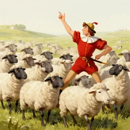 Don Qixote fighting a herd of sheep, art by Greg Rutkowski, trending on Artstation