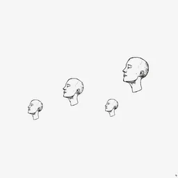 floating heads in the sky, one line drawing, monochrome, magritte, jack gaughan, hyperrealism
